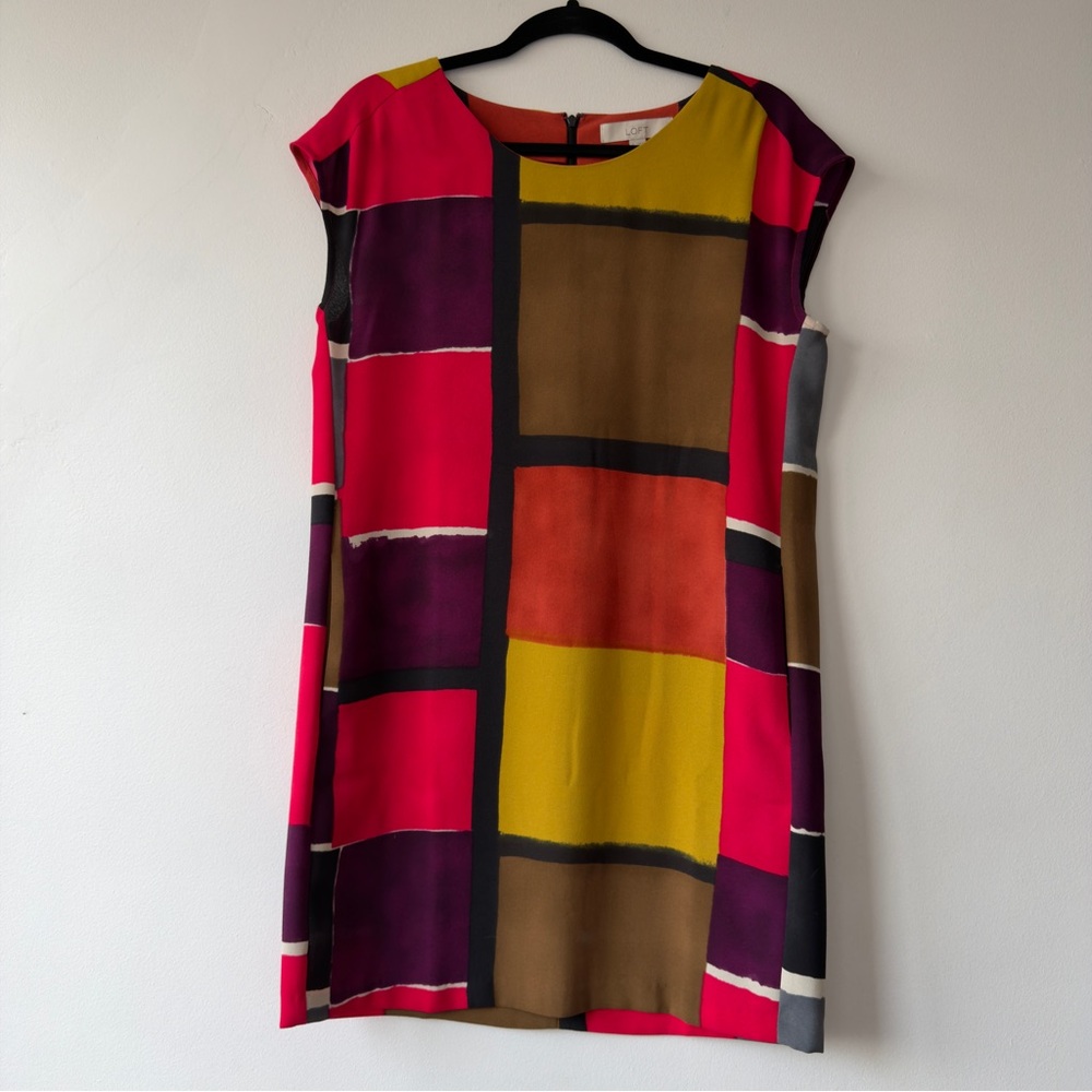 Colorblock Shift Dress in Pink, Yellow & Brown Loft